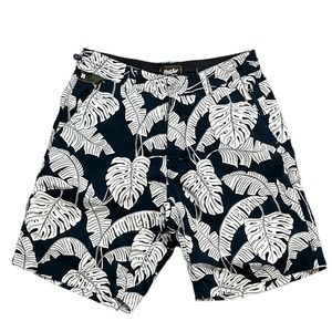 Howler Bro Men's Black White Tropical Leaf Print Swim Trunks Board Shorts Size M